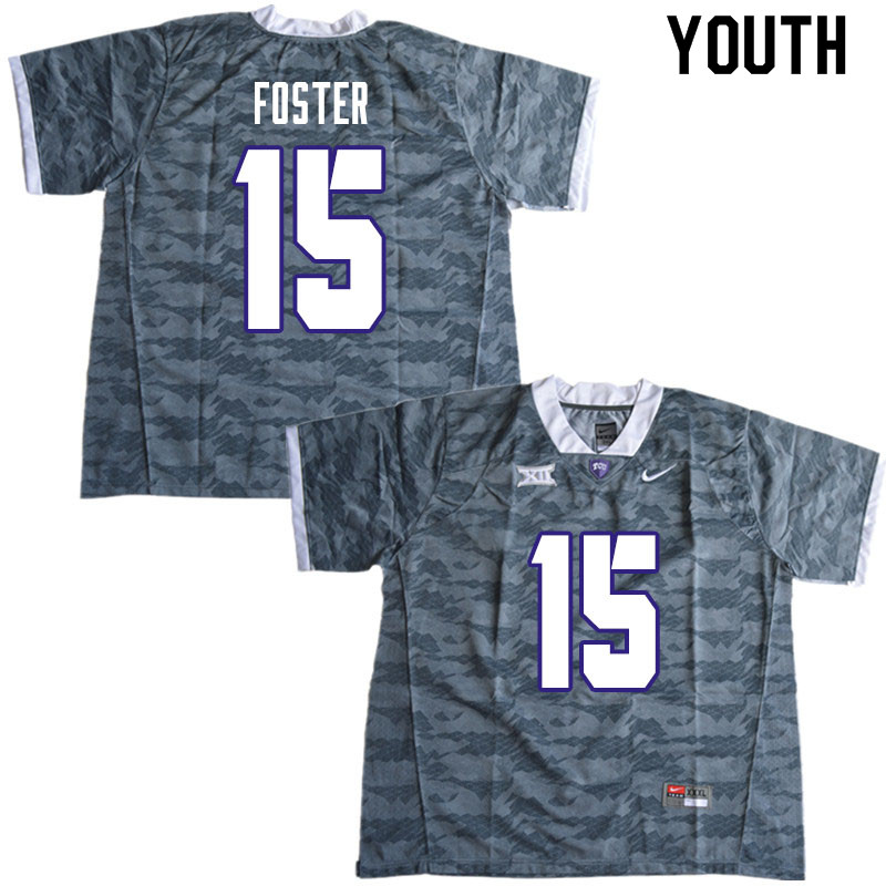 Youth #15 Josh Foster TCU Horned Frogs College Football Jerseys Sale-Gray - Click Image to Close